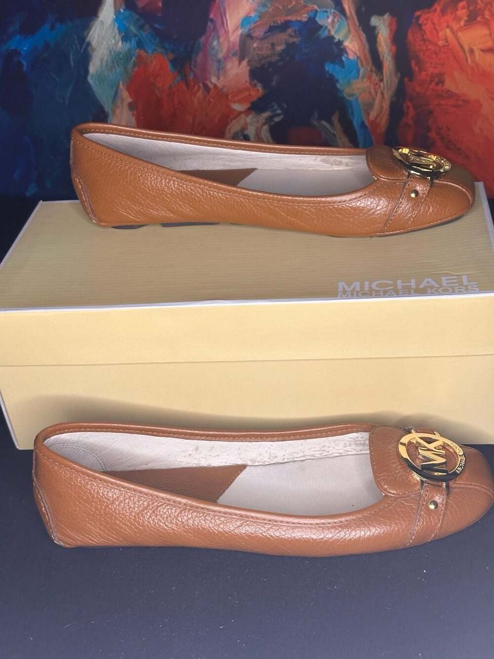 Michael Kors Fulton Moc Luggage Tumbled Leather Flats Size 8M - Picture 2 of 6